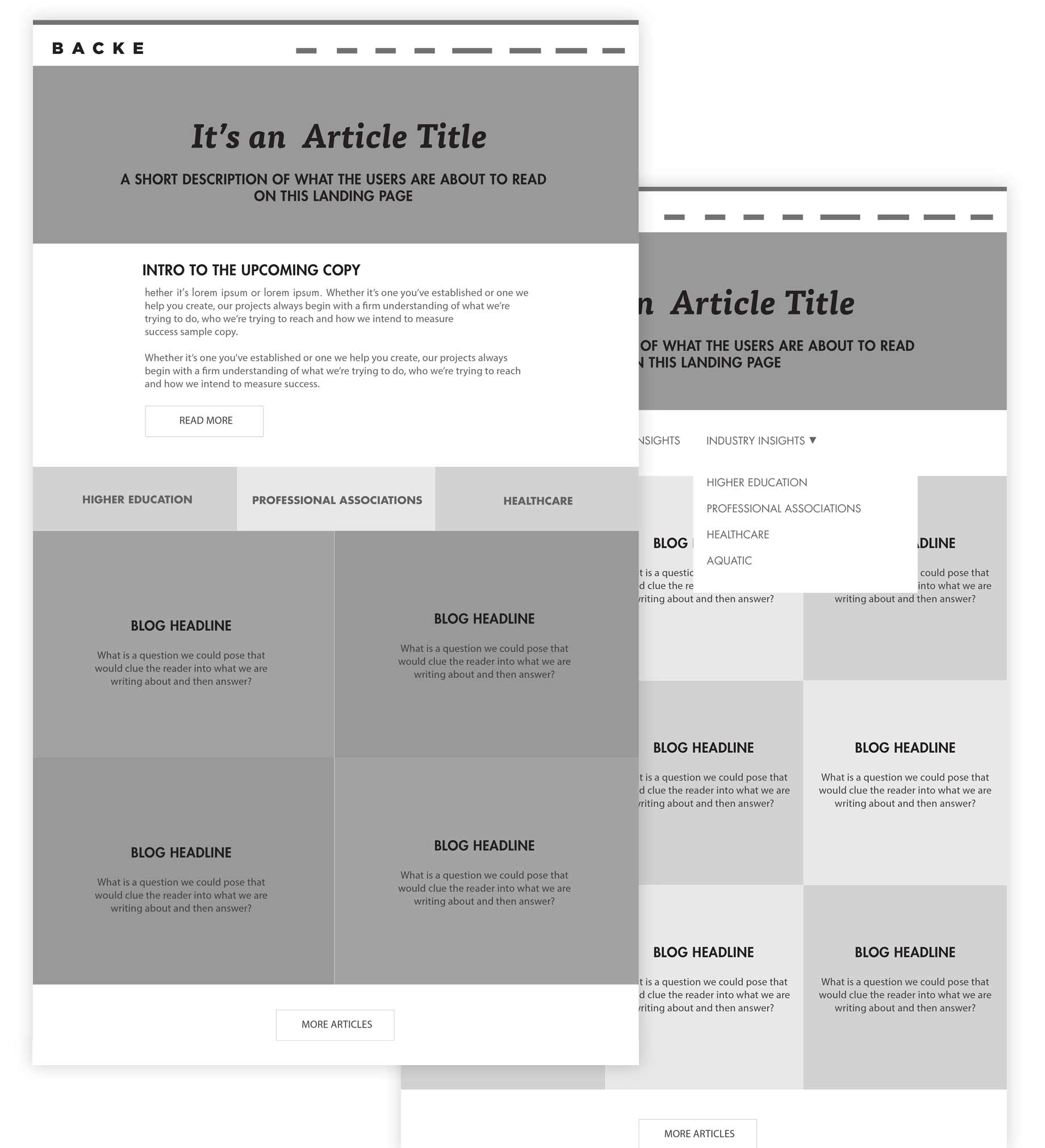 Wireframes for the layout